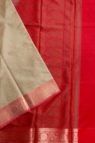 Pale Cyan and Red Semi Tussar Saree