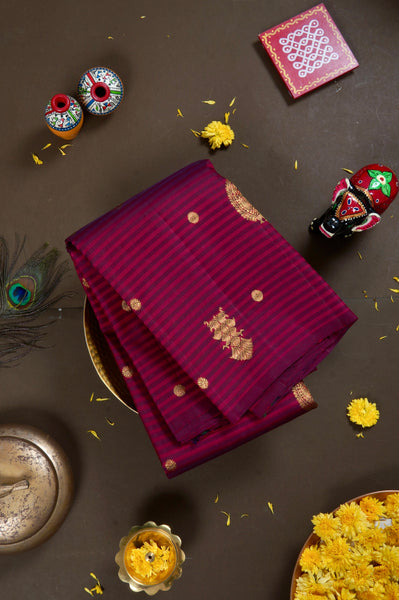 Maroon and Red Kanchipuram Silk Saree