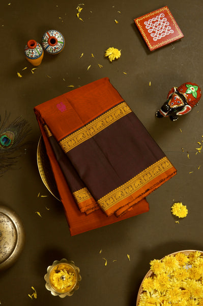Orange and Brown Kanchipuram Silk Saree