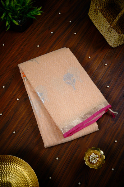 Peach Pink Semi Linen Saree