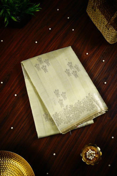 Pastel Yellow Semi Tussar Saree