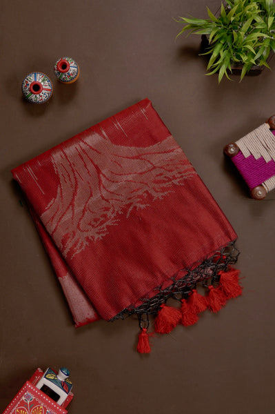 Pale Red Semi Tussar Saree