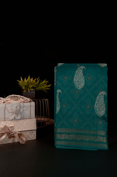 Peacock Blue Semi Tussar Saree