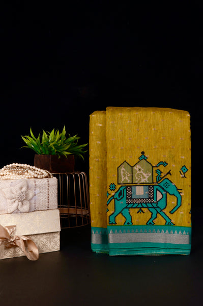 Yellow Semi Tussar Saree