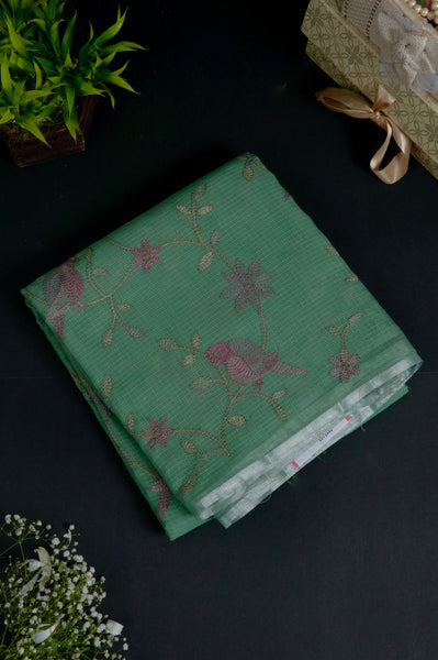 Mint Green Semi Tussar Saree