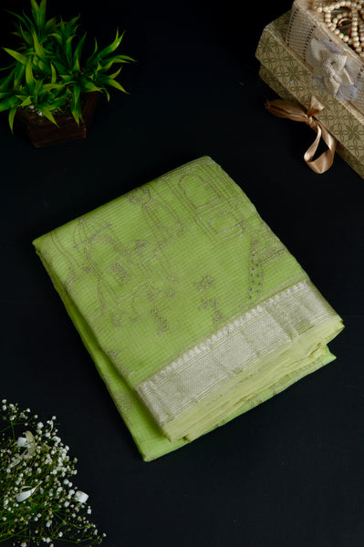 Pale Lime Green Semi Tussar Saree