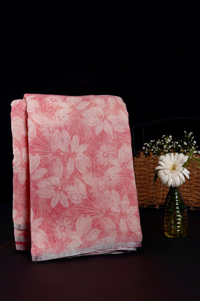 Pink Floral Linen Saree