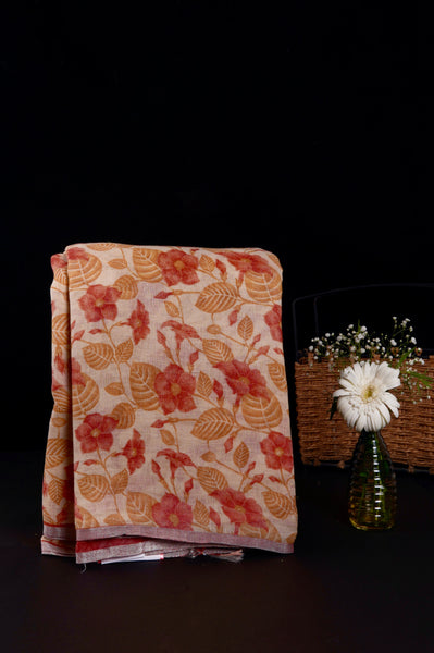 White Floral Linen Saree