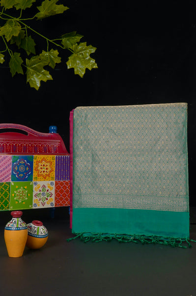 Carmine and Green Soft Silk Saree