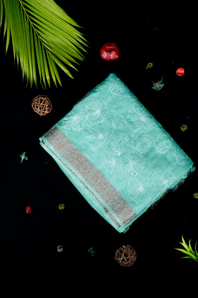 1263951-Palam-Silks-Shop-Online-Autumn Pine Green Semi Tussar Saree