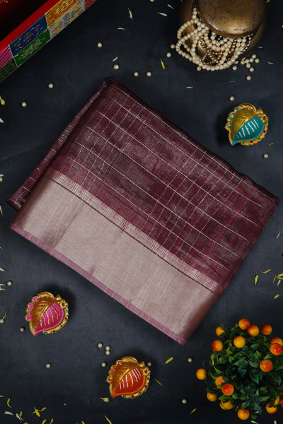 Dark Maroon Semi Tussar Saree