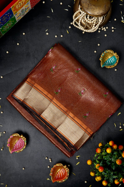 Burnt Henna Semi Tussar Saree