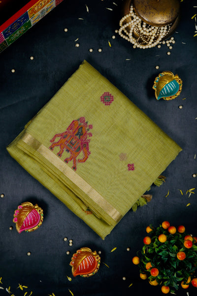 Light Leaf Green Semi Silk Cotton Saree