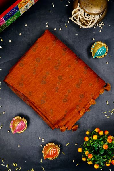 Burnt Orange Semi Linen Saree