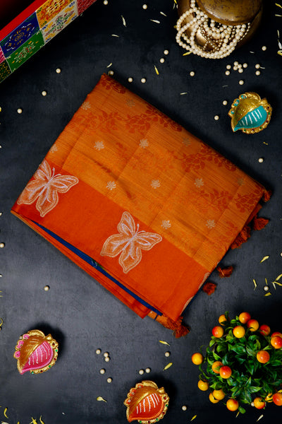 Rust Semi Tussar Saree