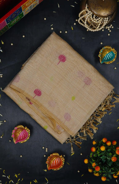 Stonish Beige Semi Silk Cotton Saree