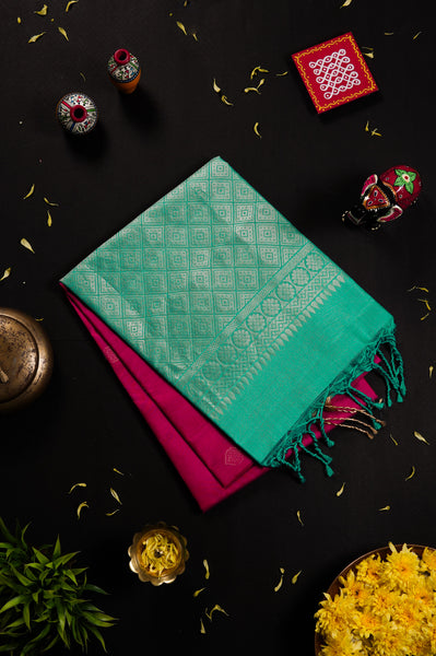 Pink and Blue Soft Silk Saree
