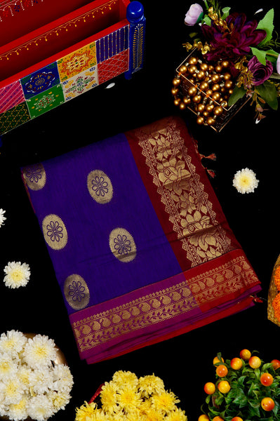 1237984-Palam-Silks-Shop-Online-Dark Indigo Cotton Saree