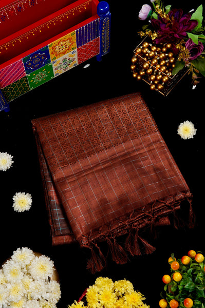 1241188-Palam-Silks-Shop-Online-Cocoa Bean Semi Tussar Saree