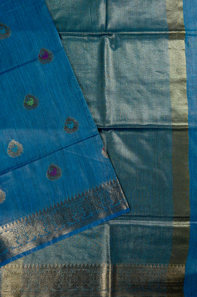 1242458-Palam-Silks-Shop-Online-Chathams Blue Semi Jute Saree