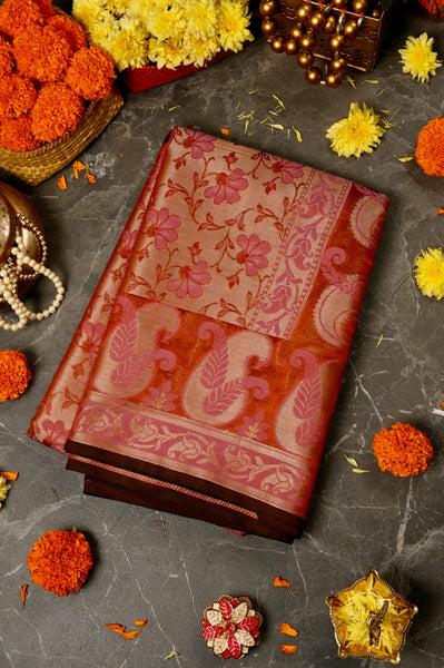 Burnt Orange Semi Tussar Saree