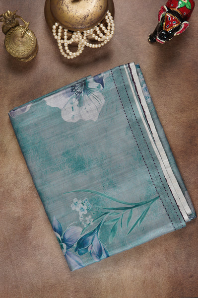 Pastel Teal Blue Semi Tussar Saree