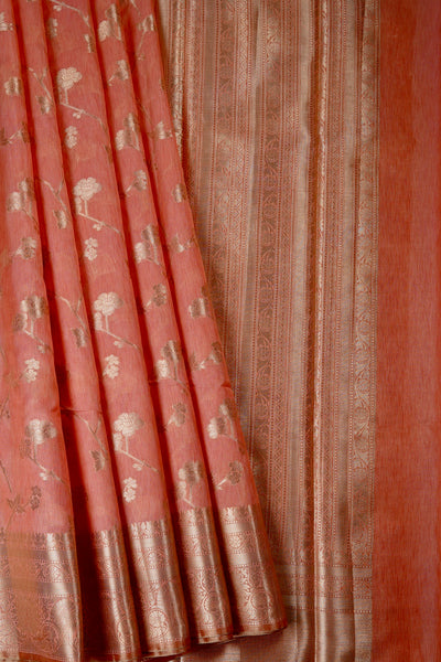 1261829-Palam-Silks-Shop-Online-Light Coral Semi Tussar Saree