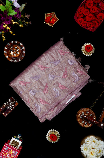 Rose Taupe Semi Tussar Saree
