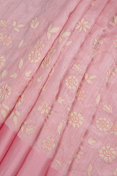 Light Baby Pink Semi Tussar Saree