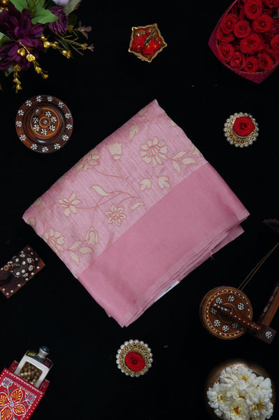Light Baby Pink Semi Tussar Saree