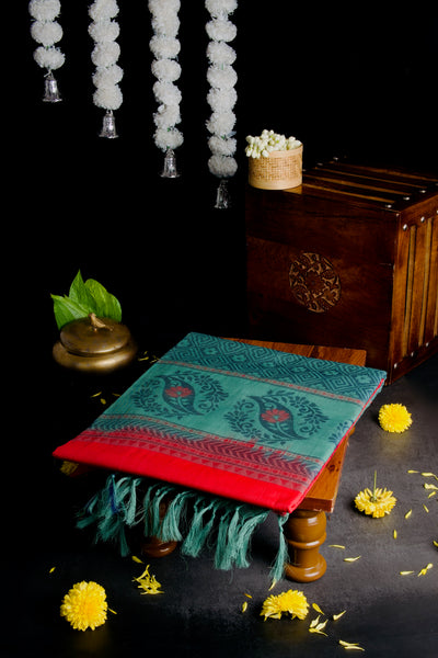 Cherry Red Cotton Saree