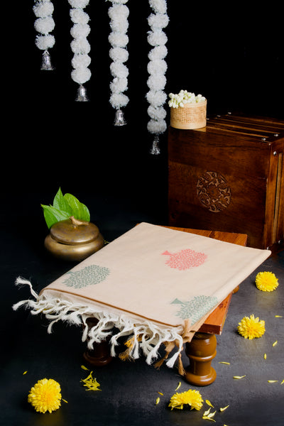 Ivory Peach Cotton Saree