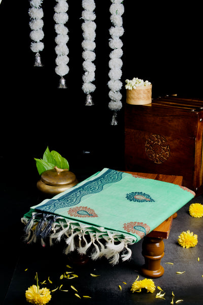 Turquoise Blue Cotton Saree