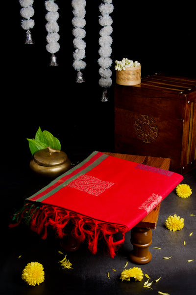 Cherry Red Cotton Saree