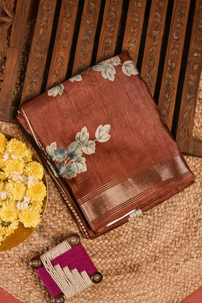 PALAM-SILKS-Brown Semi Tussar Saree