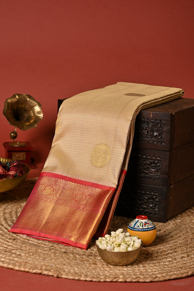 PALAM SILKS-Beige Kanchipuram Silk Saree