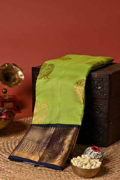 PALAM SILKS-Parrot Green Kanchipuram Silk Saree