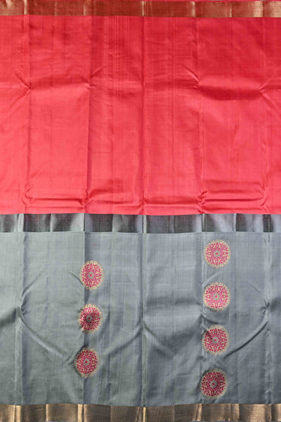 PALAM-SILKS-Pink and Grey Kanchipuram Silk Saree