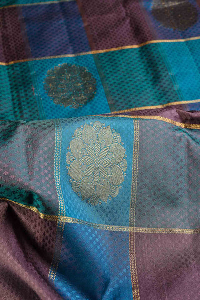 PALAM-SILKS-Blue Kanchipuram Silk Saree with Threads