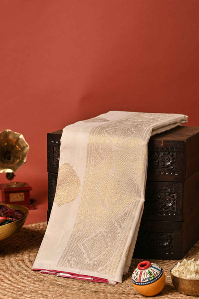PALAM-SILKS-White Kanchipuram Silk Saree