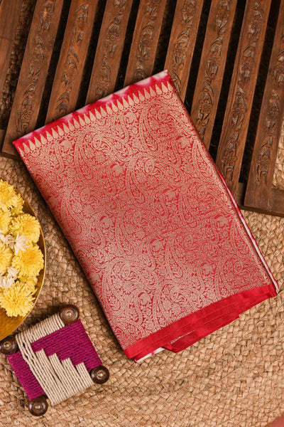 PALAM-SILKS-White and Pink Semi Tussar Saree