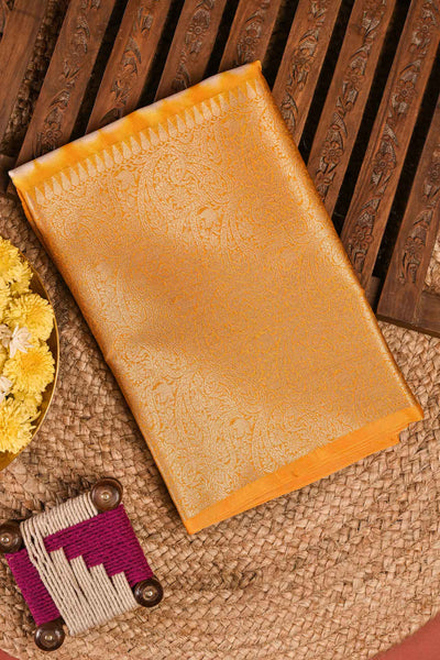 PALAM-SILKS-White and Mustard Semi Tussar Saree