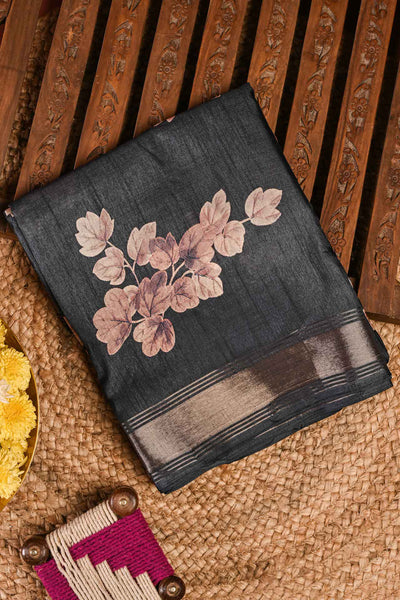 PALAM-SILKS-Black Semi Tussar Saree