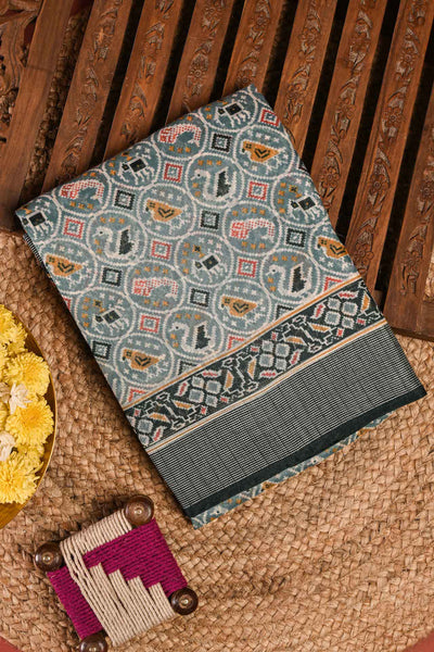 PALAM-SILKS-Grey Semi Tussar Saree