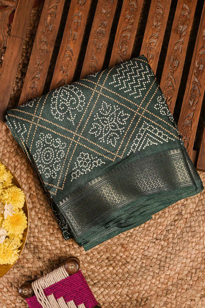PALAM-SILKS-Dark Green Semi Tussar Saree