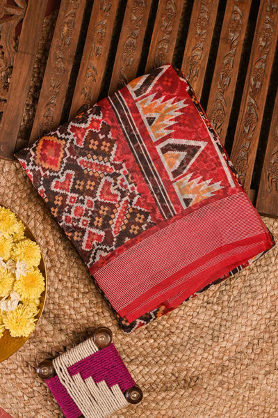 PALAM-SILKS-Black and Red Semi Tussar Saree