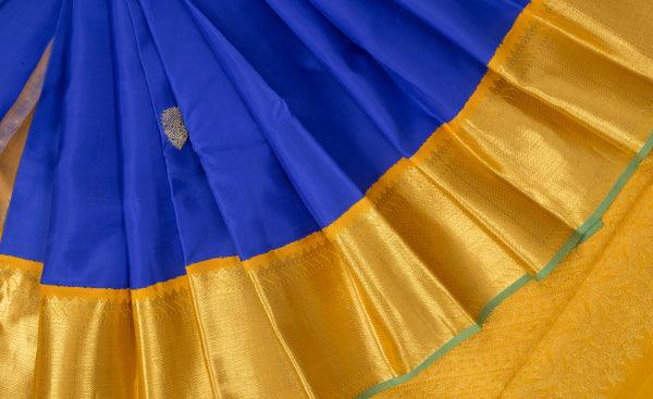 Royal Blue & Mango Yellow Kanchipuram Handloom Pure Silk Saree