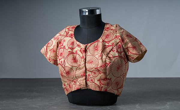 Latte Brown Blouse with Unusual Unicycle Prints
