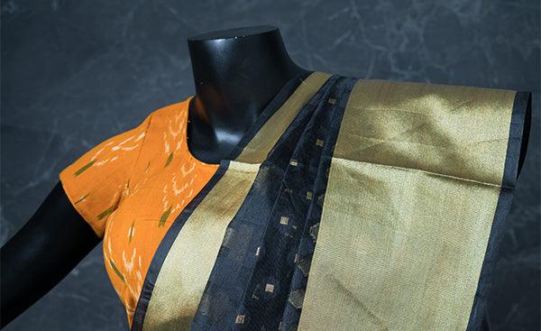 Mustard Cotton Readymade Blouse with Ikhat Prints