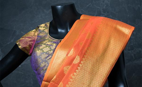 Pure Silk Heather Readymade Blouse with Zari Jacquard Patterns